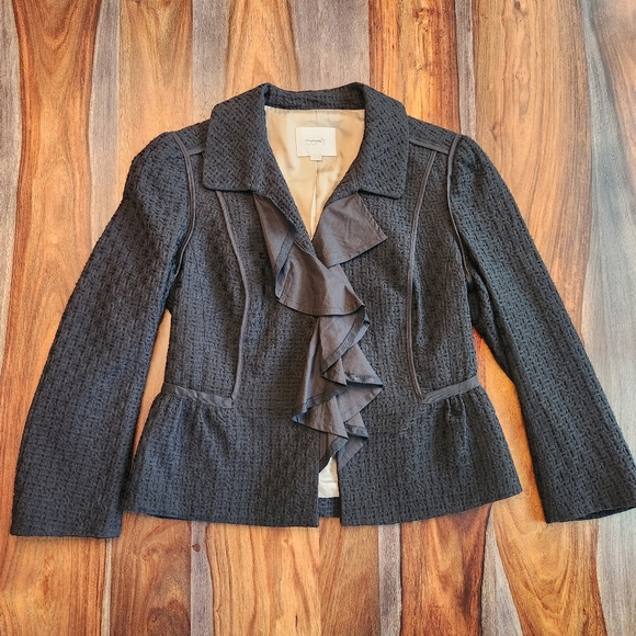 LOFT Jackets & Blazers - Gorgeous Ruffled Tailored Blazer Jacket Ann Taylor Loft Size 4 Black Lined